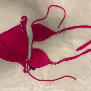 Bright Pink Adjustable Triangle Bikini Set with Gold Accent Beads
